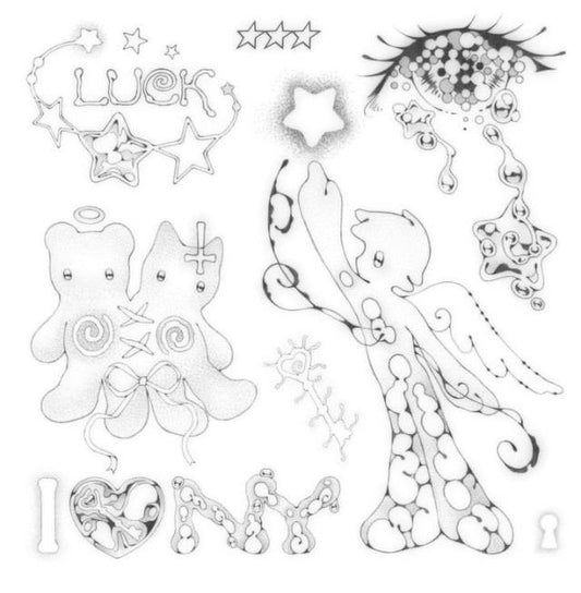 custom cutesy grunge phonecharm set (silver, white, pink, black, swirls)