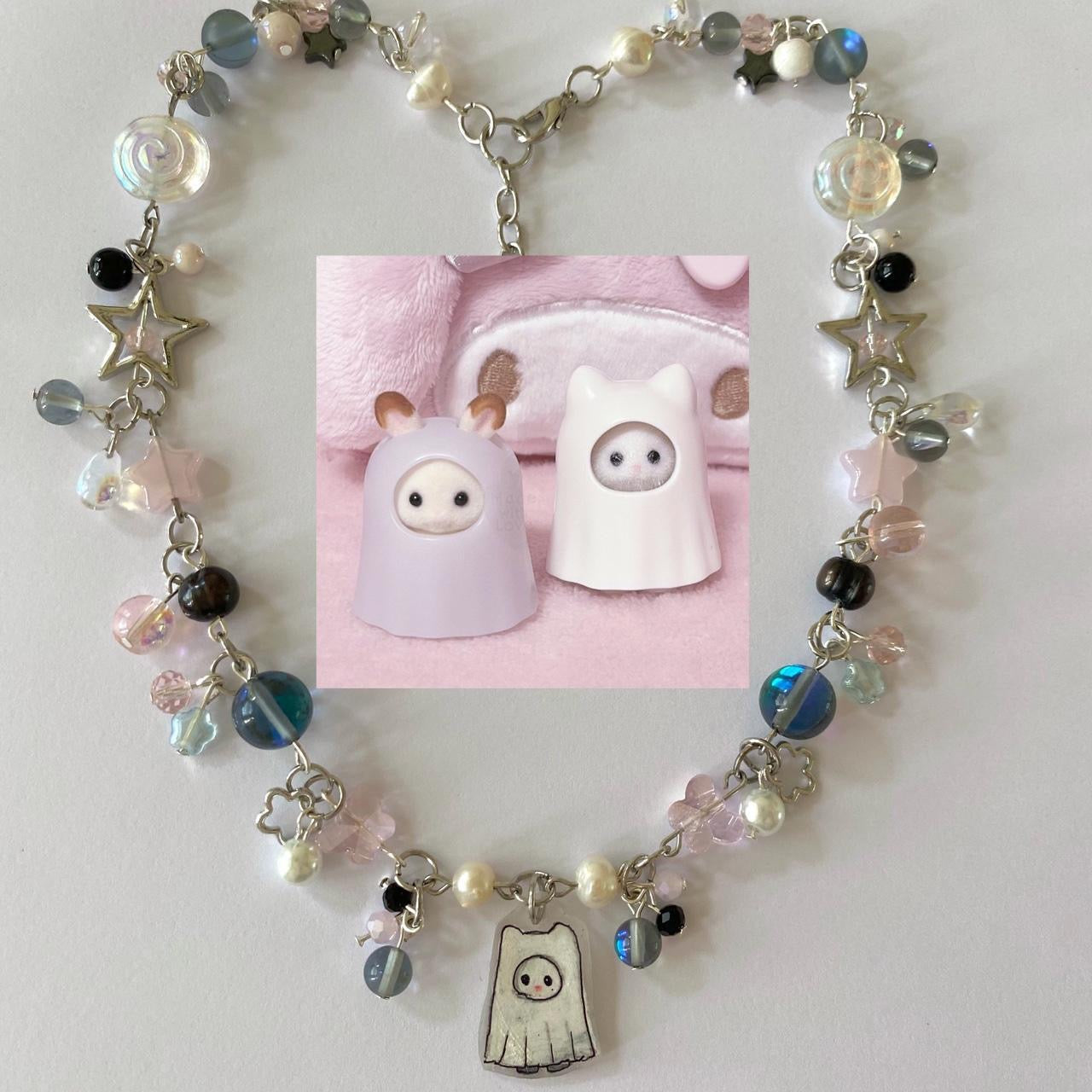 calico critters “ghost kitty” complex necklace