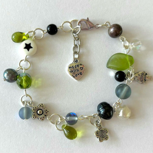 totoro green + blue charm bracelet