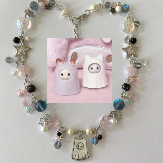 calico critters “ghost kitty” complex necklace