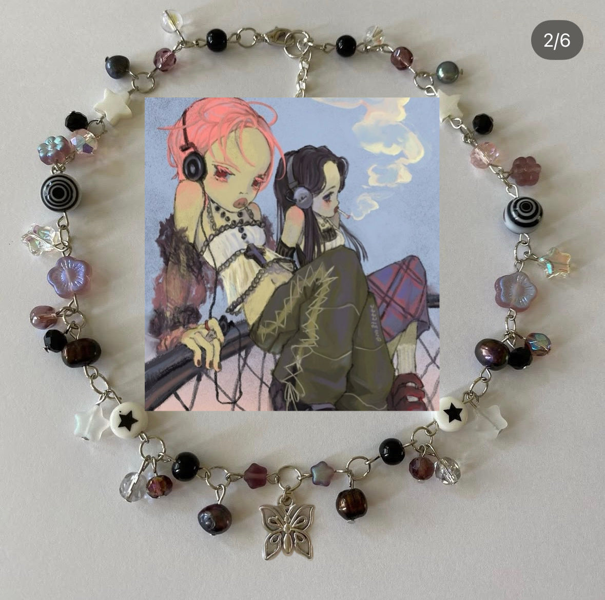 custom long complex necklace with an adjustable chain (black, purple)